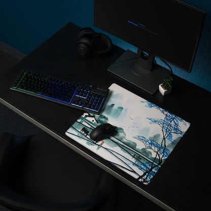 Watercolor Landscape Mouse Pad - Landscape Blue Teal Gaming Desk Oriental Calm Serene Mood Desk Mat Mouse Pad Watercolor