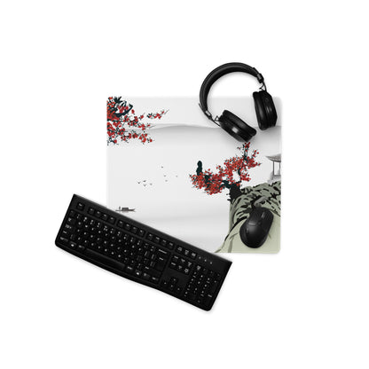 Zen Blossom Gaming Mouse Pad - Gaming Mouse Pad Red White Japanese Ink Calm Minimalist Asian Ink Wash