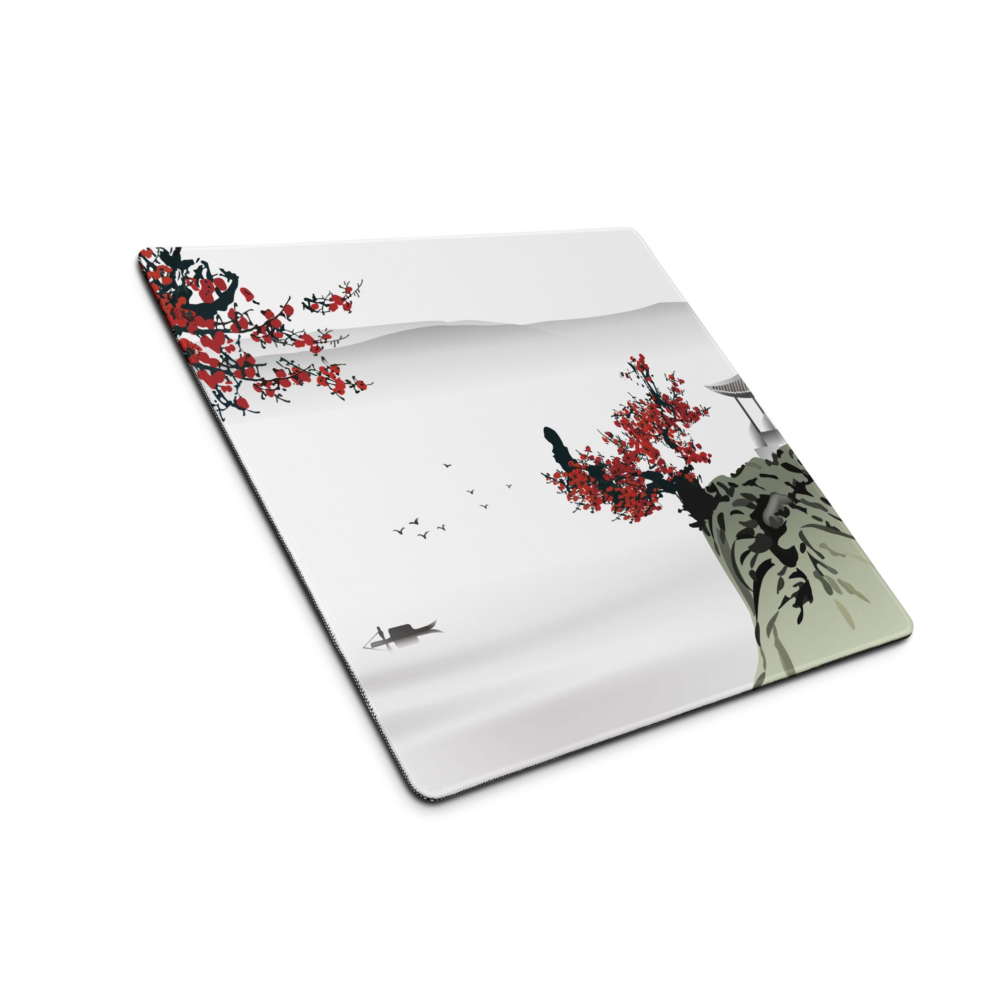Zen Blossom Gaming Mouse Pad - Gaming Mouse Pad Red White Japanese Ink Calm Minimalist Asian Ink Wash