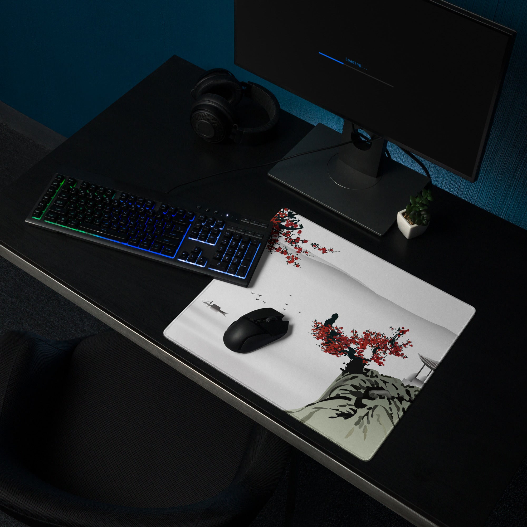Zen Blossom Gaming Mouse Pad - Gaming Mouse Pad Red White Japanese Ink Calm Minimalist Asian Ink Wash