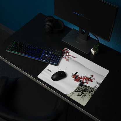 Zen Blossom Gaming Mouse Pad - Gaming Mouse Pad Red White Japanese Ink Calm Minimalist Asian Ink Wash