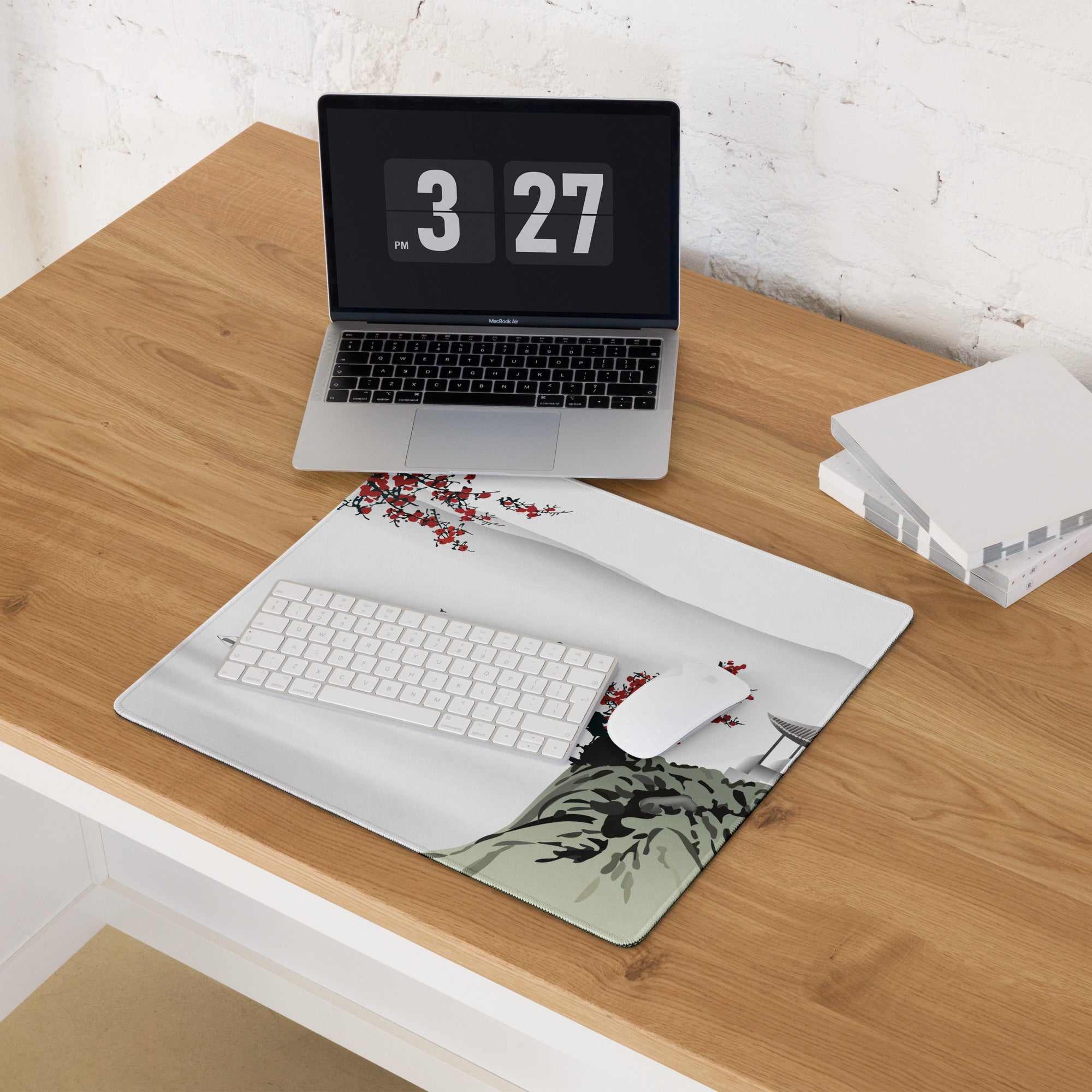Zen Blossom Gaming Mouse Pad - Gaming Mouse Pad Red White Japanese Ink Calm Minimalist Asian Ink Wash