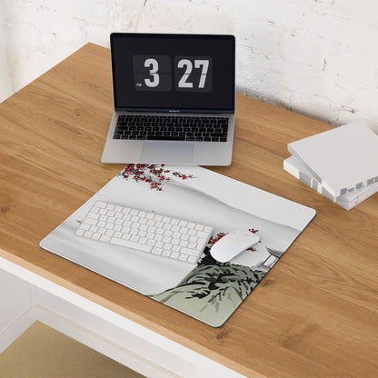 Zen Blossom Gaming Mouse Pad - Gaming Mouse Pad Red White Japanese Ink Calm Minimalist Asian Ink Wash