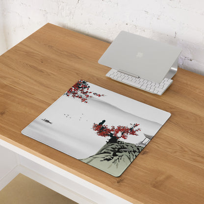 Zen Blossom Gaming Mouse Pad - Gaming Mouse Pad Red White Japanese Ink Calm Minimalist Asian Ink Wash