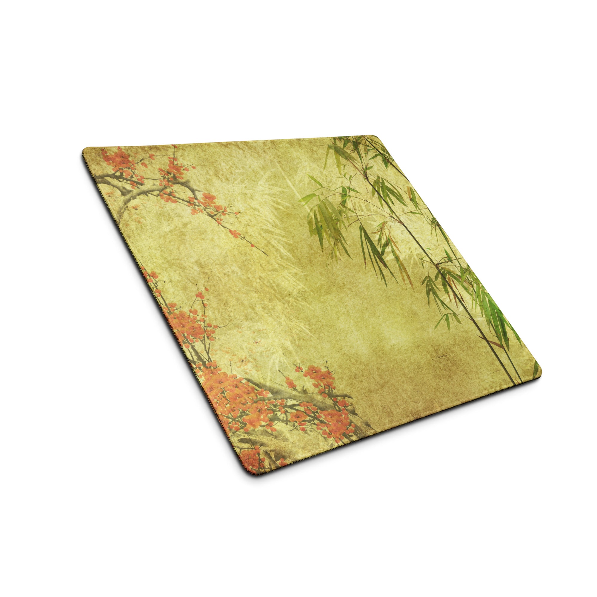 Serene Plum Blossom Bamboo Desk Pad - Plum Blossom And Bamboo On Beige Parchment Pad Sumi-E Calm Desk Accessory Ink Wash