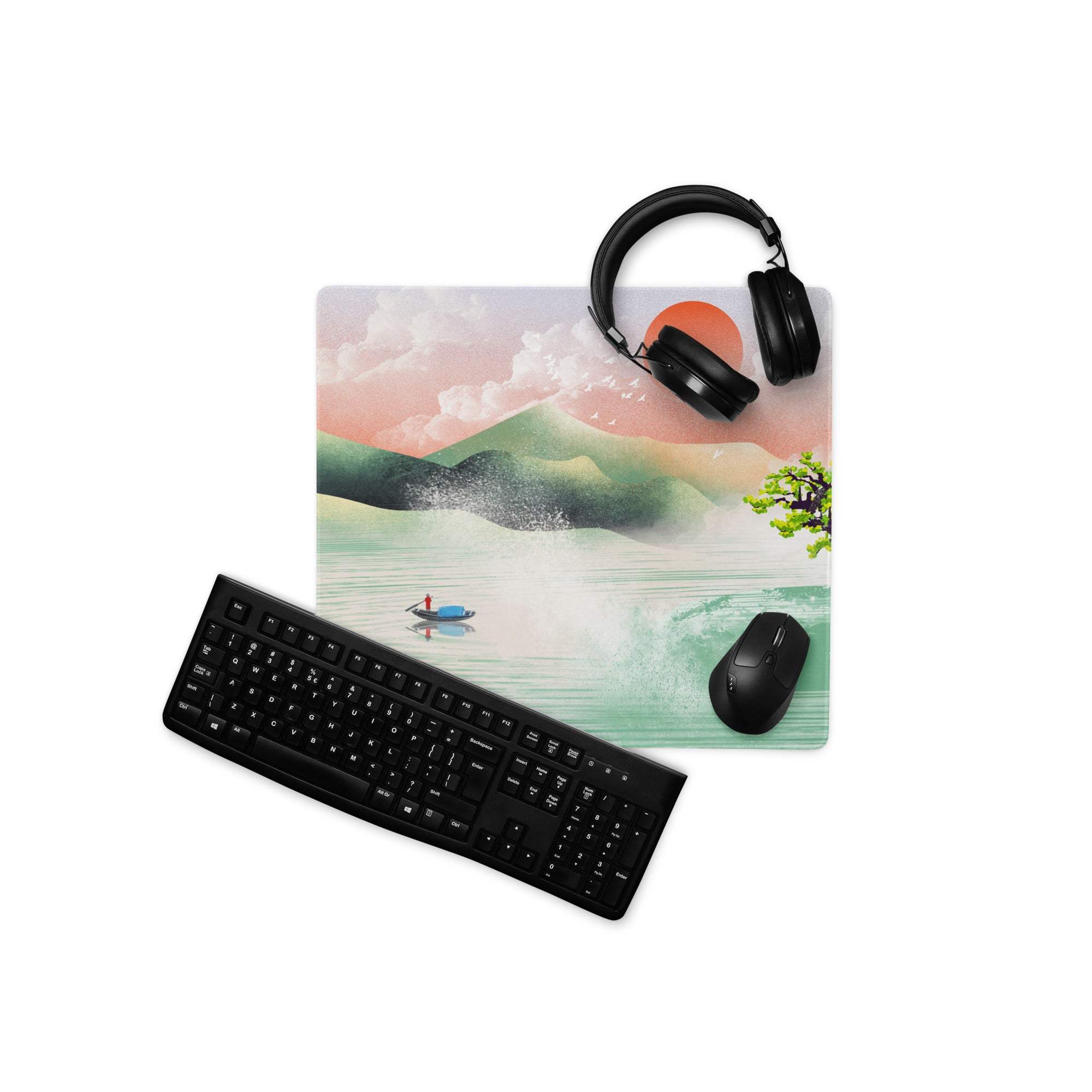 Pastel Sunset Landscape Desk Mat - Landscape Mouse Pad Pastel Sunset Office Minimal Mood Calm Modern Zen Mat Digital