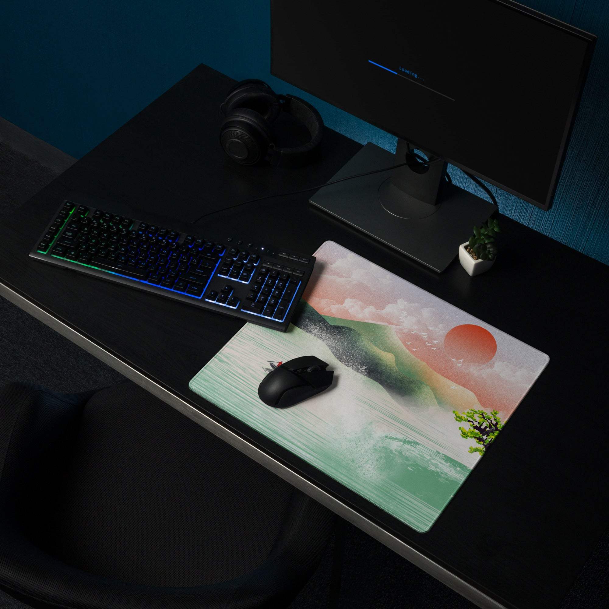 Pastel Sunset Landscape Desk Mat - Landscape Mouse Pad Pastel Sunset Office Minimal Mood Calm Modern Zen Mat Digital