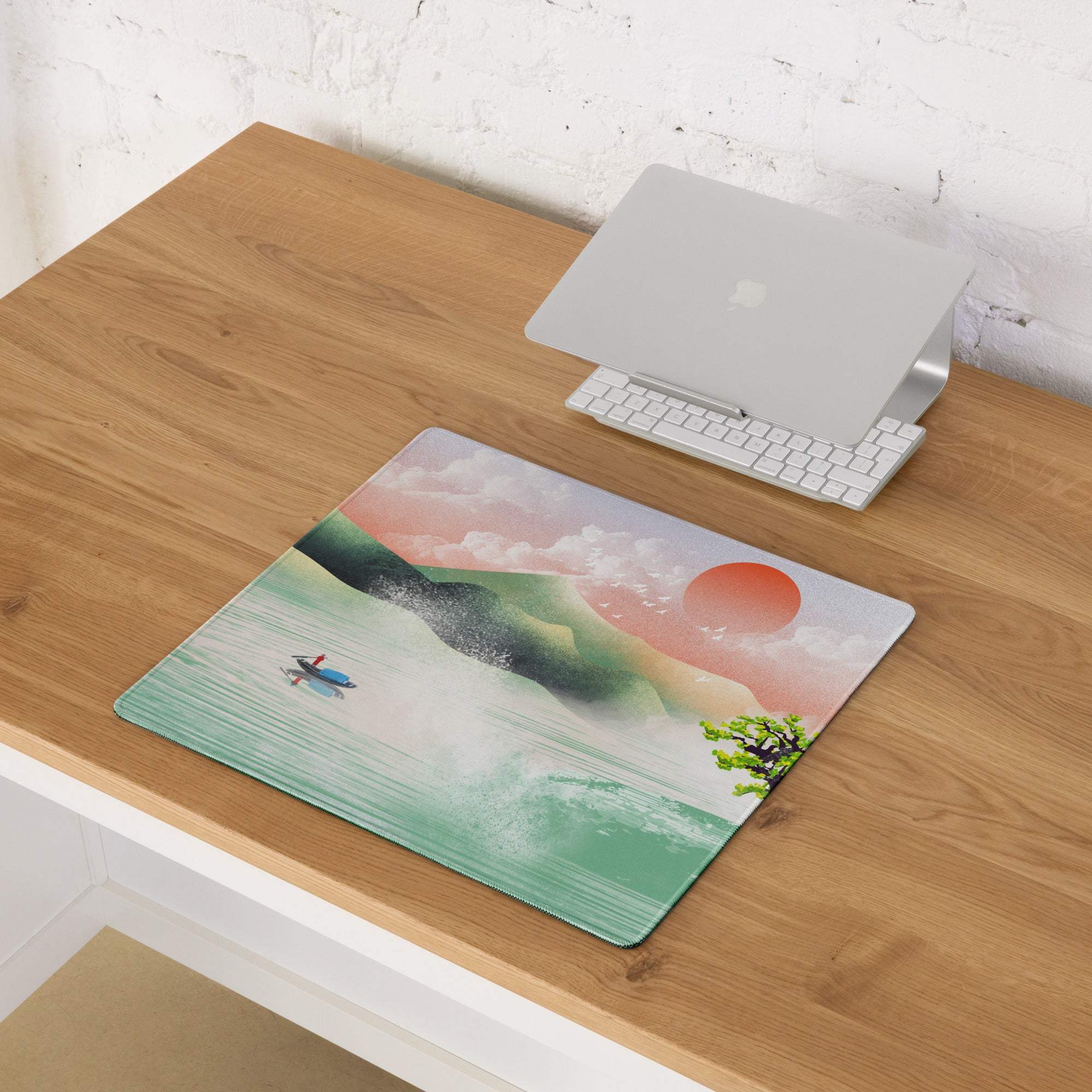 Pastel Sunset Landscape Desk Mat - Landscape Mouse Pad Pastel Sunset Office Minimal Mood Calm Modern Zen Mat Digital