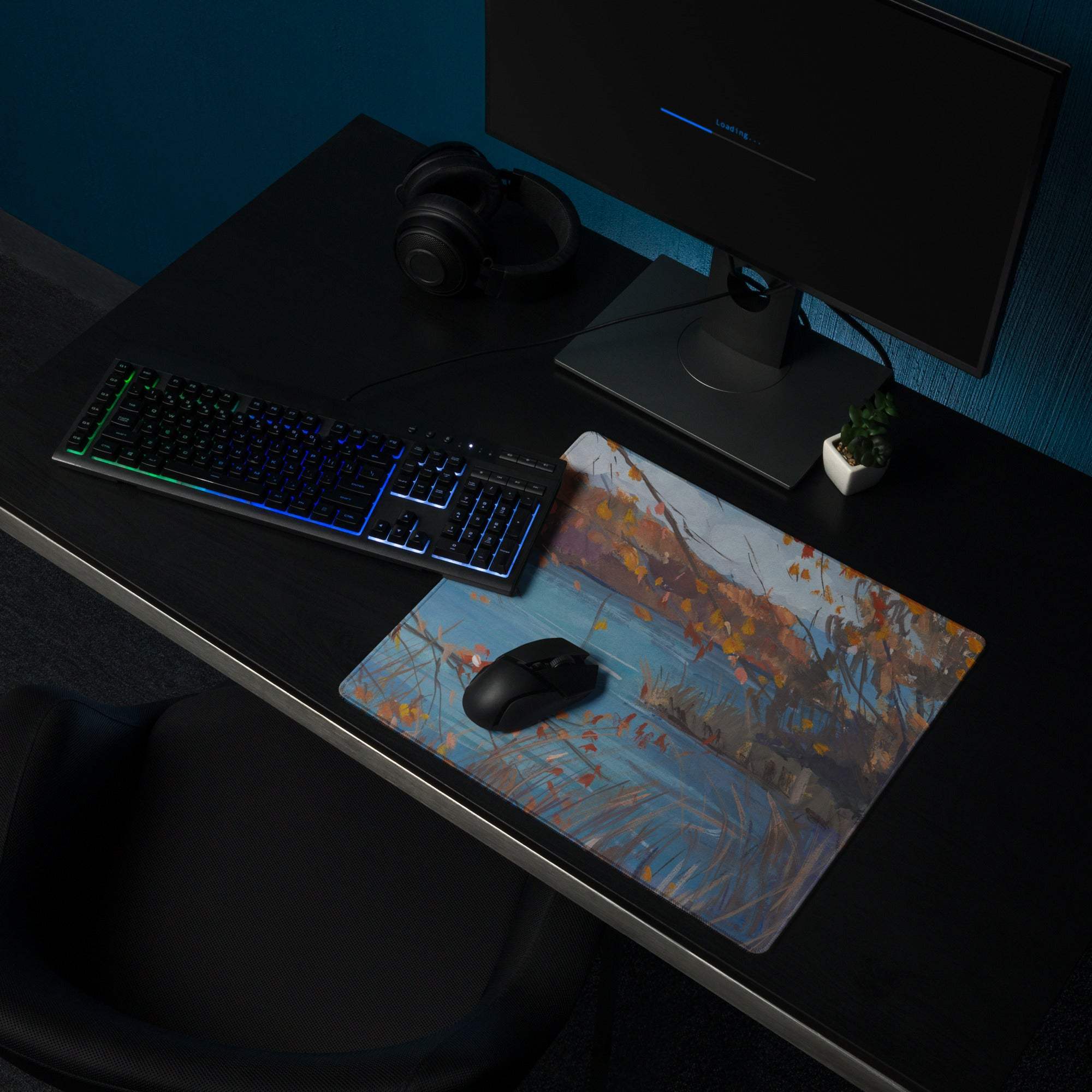 Autumn Landscape Mouse Pad - Landscape Mouse Pad Blue Orange Gaming Impressionist Calm Mood Modern Desk Accessory Oil