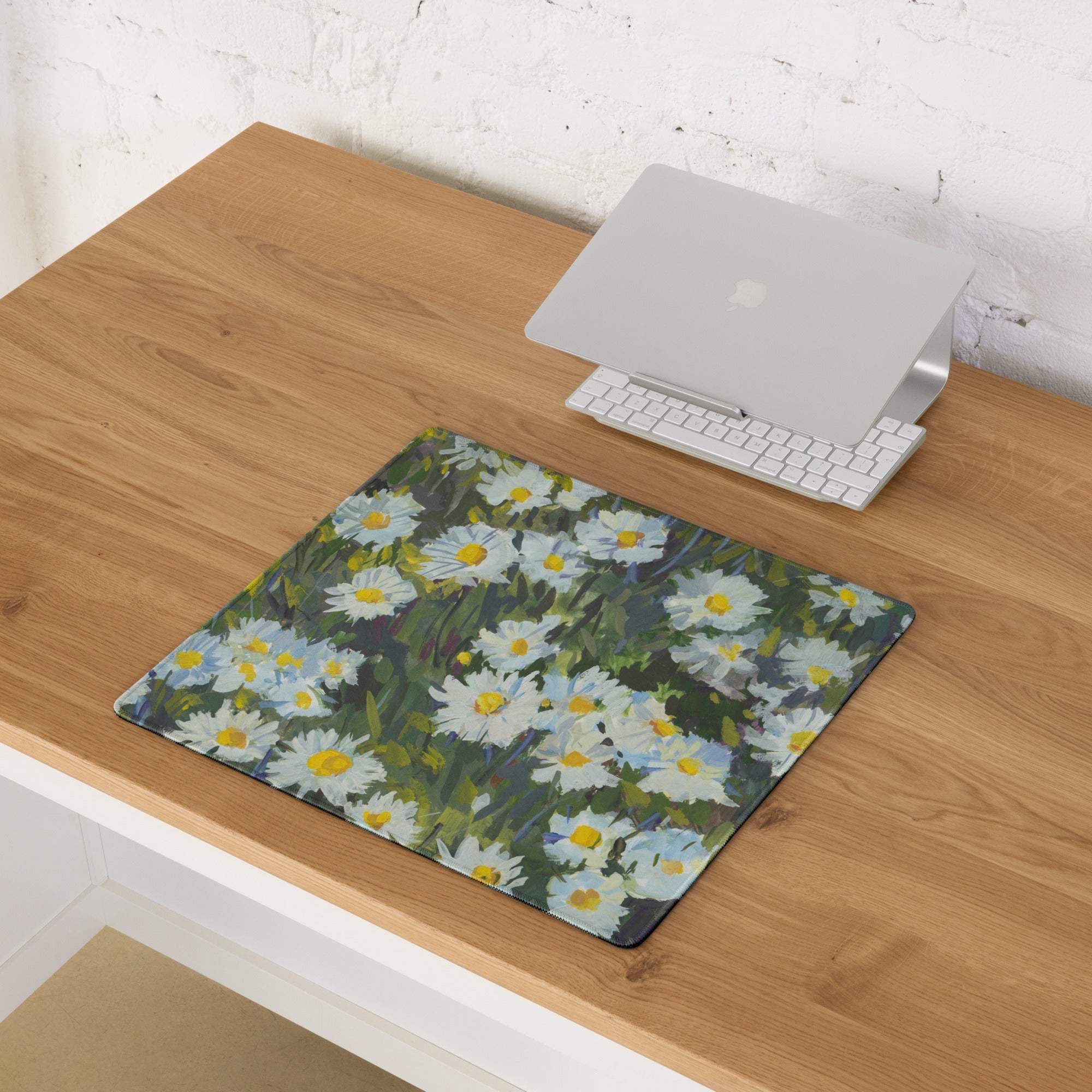 Floral Daisy Field Gaming Mouse Pad - Gaming Mouse Pad White Yellow Blue Green Impressionist Calm Mood Modern Desk Decor
