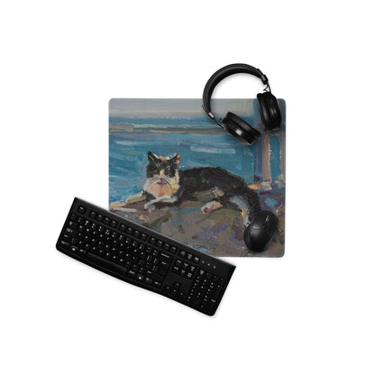 Azure Abstract Desk Mat - Landscape Blue Teal Gaming Desk Modern Moody Minimalist Mouse Pad Oil Painting