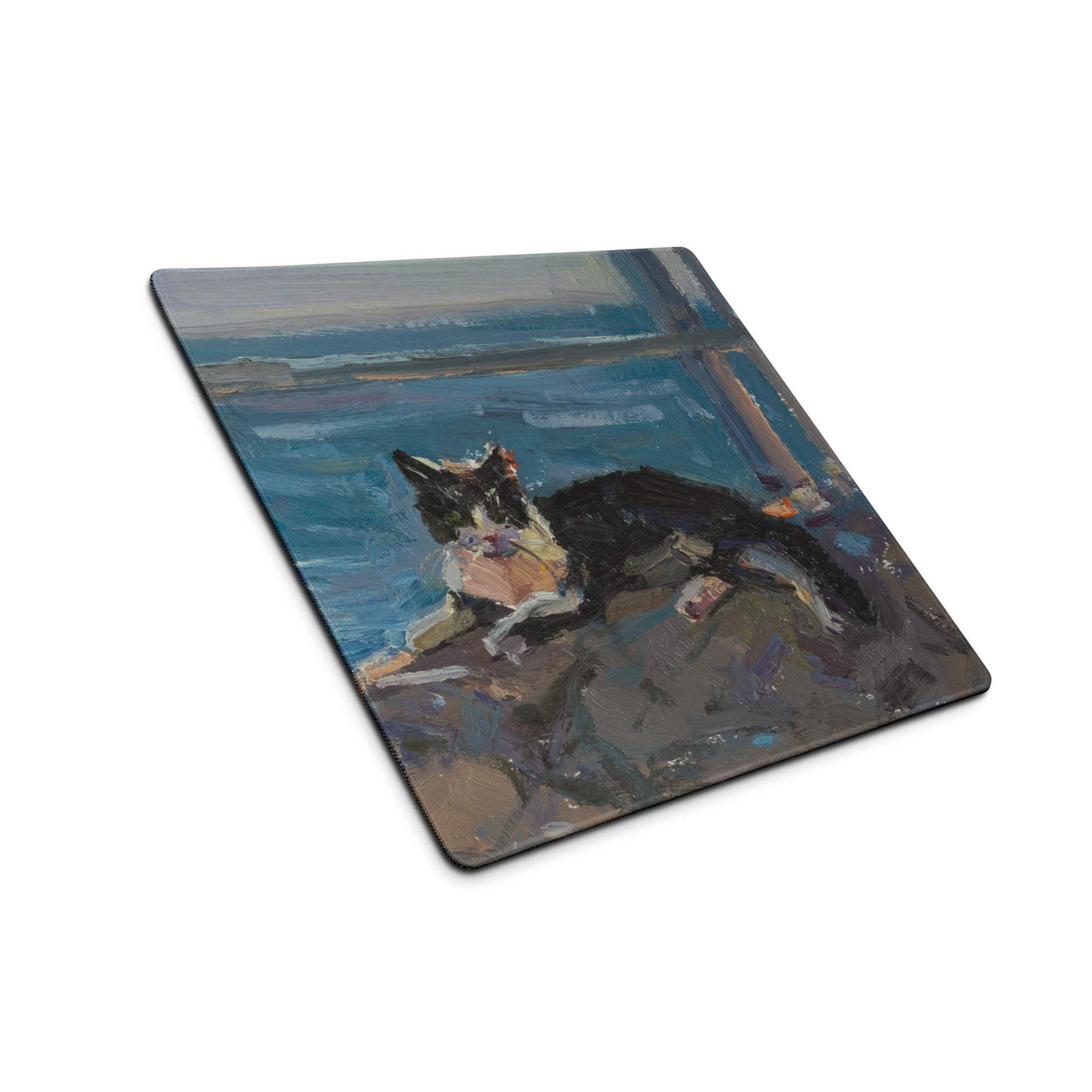 Azure Abstract Desk Mat - Landscape Blue Teal Gaming Desk Modern Moody Minimalist Mouse Pad Oil Painting
