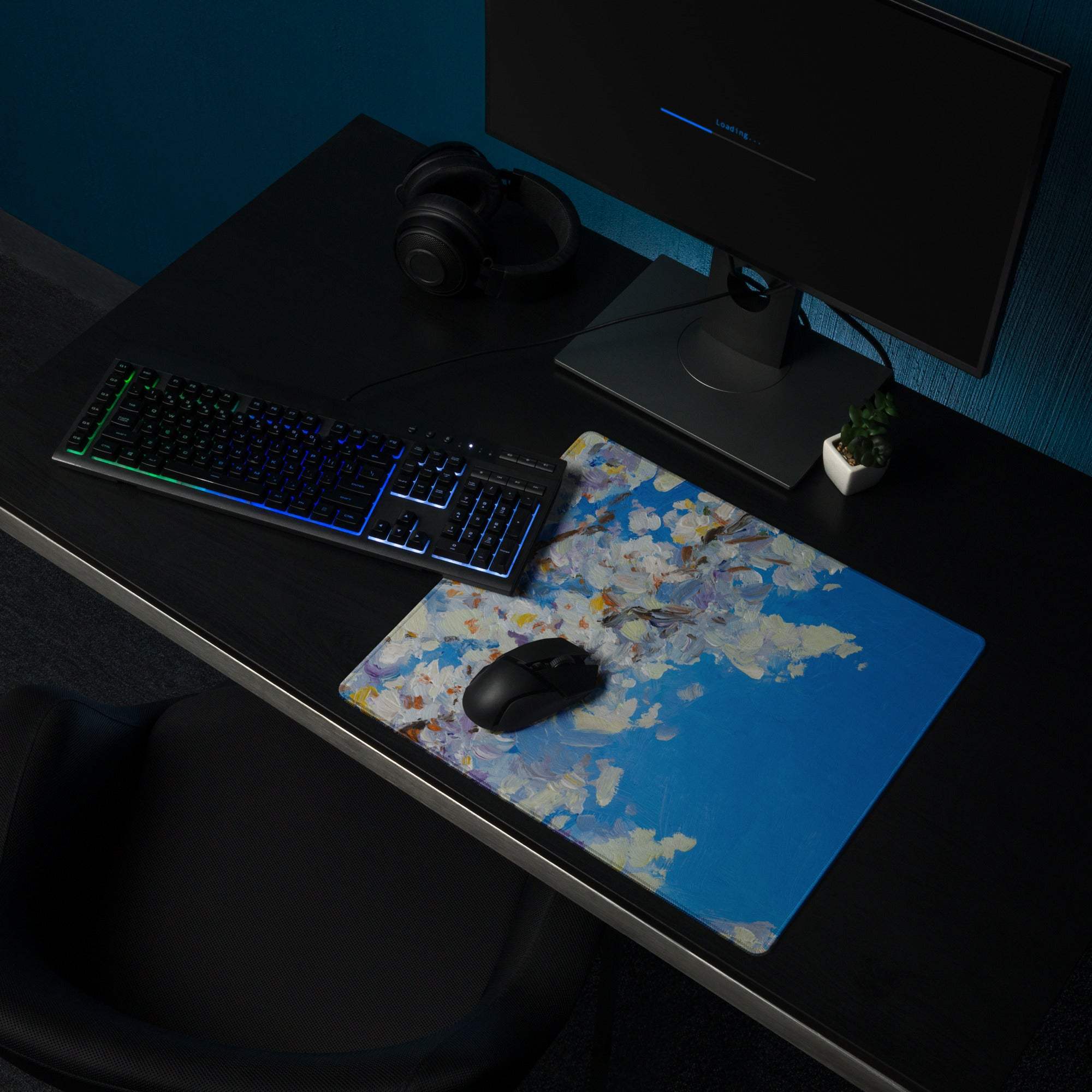 Vivid Abstract Blue Gaming Mouse Pad - Abstract Blue Modern Mouse Pad Desk Vibrant Mood Textured Contemporary Decor