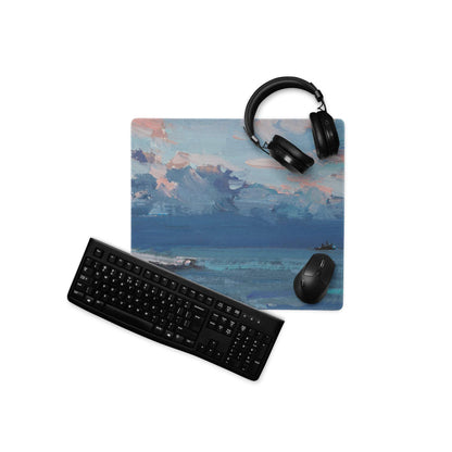 Oceanic Seascape Mouse Pad - Seascape Blues Teal Pink Desk Calm Minimalist Modern Desk Mat Oil Painting