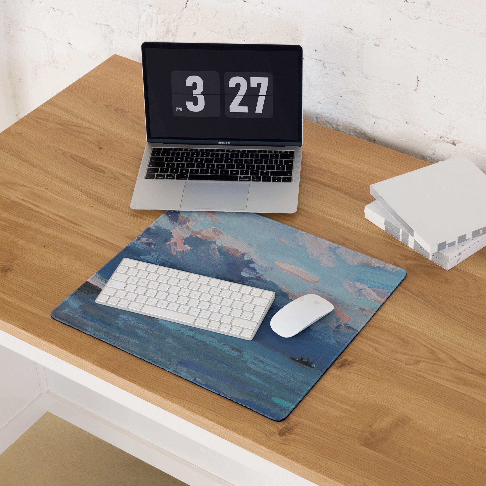 Oceanic Seascape Mouse Pad - Seascape Blues Teal Pink Desk Calm Minimalist Modern Desk Mat Oil Painting