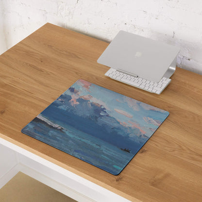 Oceanic Seascape Mouse Pad - Seascape Blues Teal Pink Desk Calm Minimalist Modern Desk Mat Oil Painting