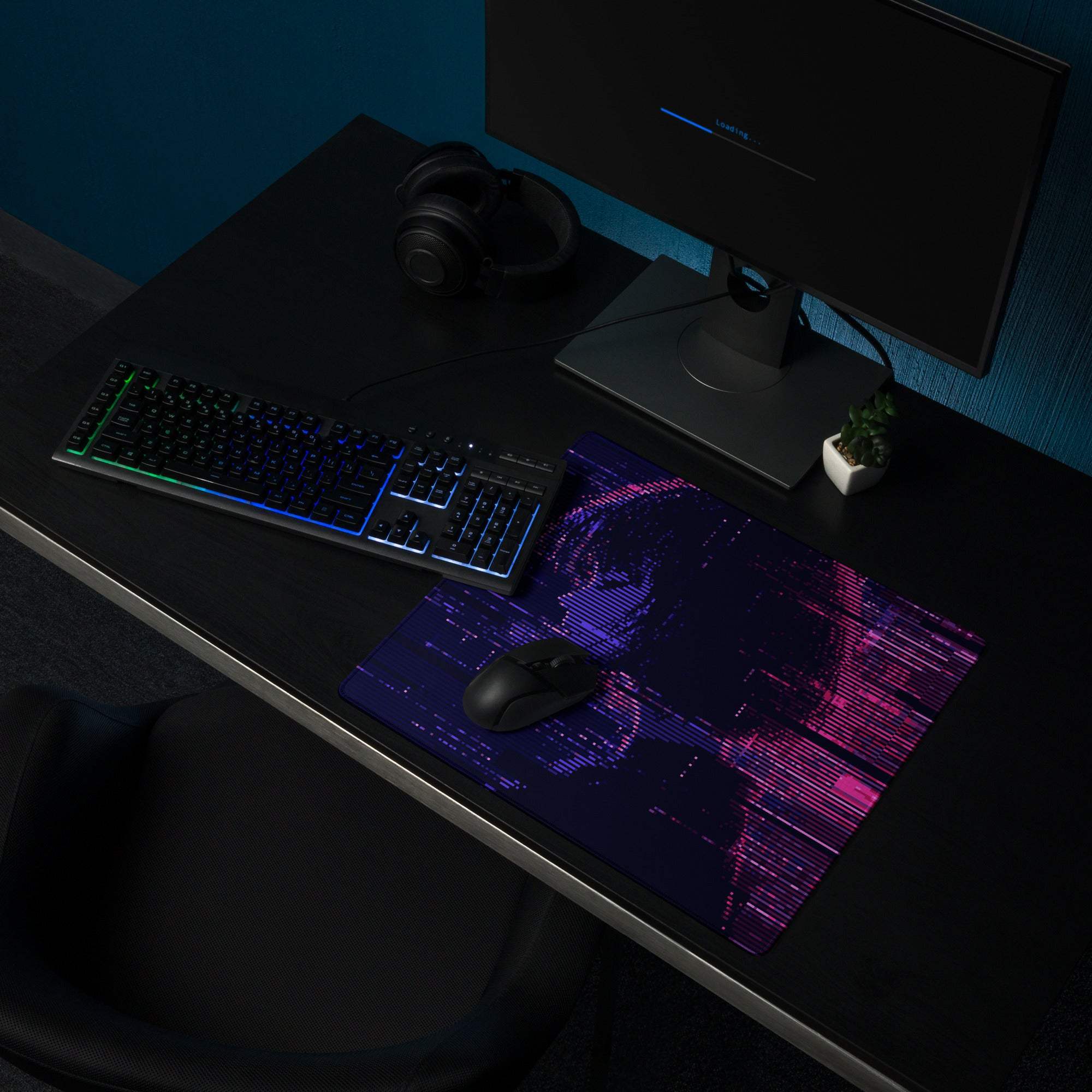 Neon Glitch Gaming Mouse Pad - Gaming Mouse Pad Purple Pink Blue for Desk Modern Glitch Art Neon Mood Esports Decor