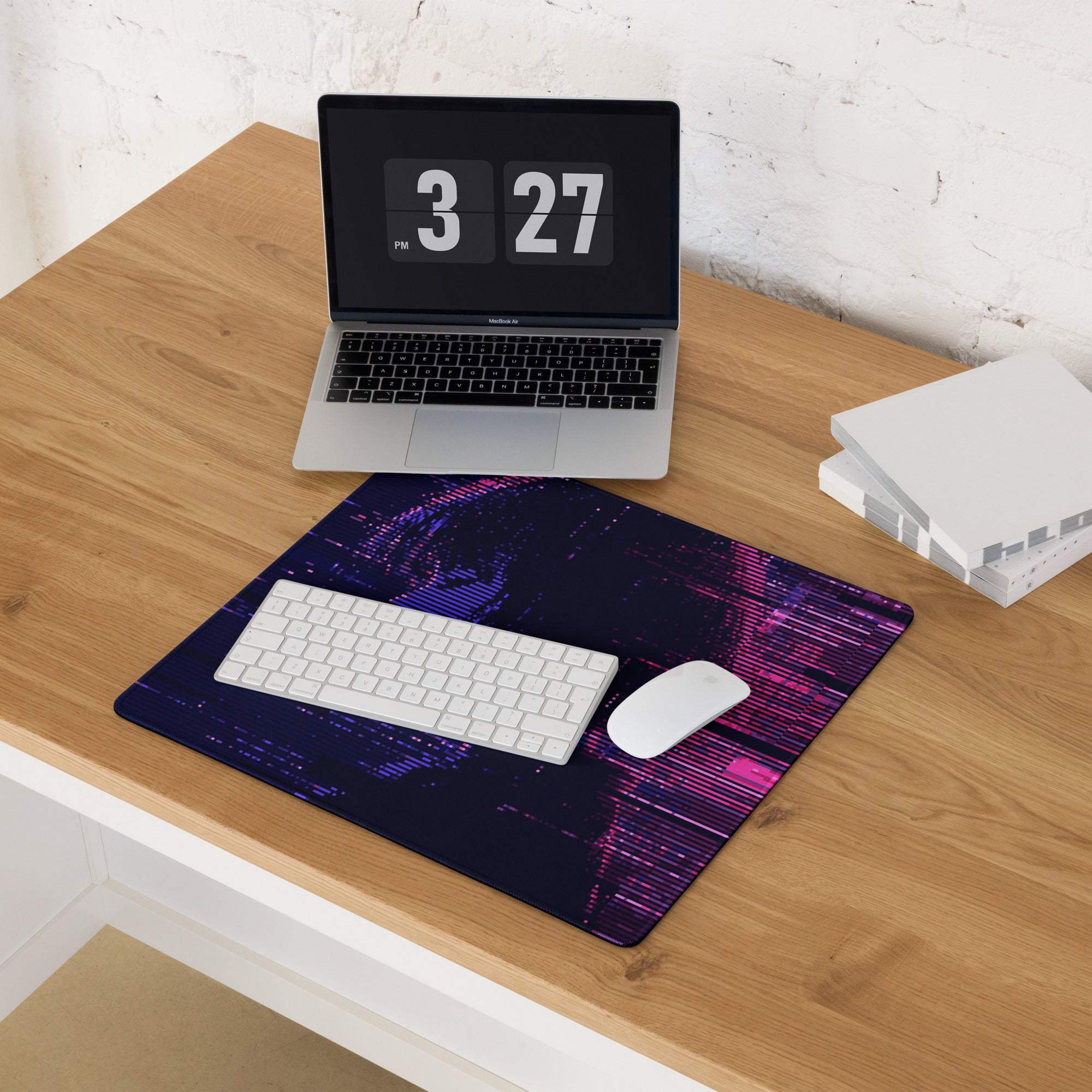 Neon Glitch Gaming Mouse Pad - Gaming Mouse Pad Purple Pink Blue for Desk Modern Glitch Art Neon Mood Esports Decor
