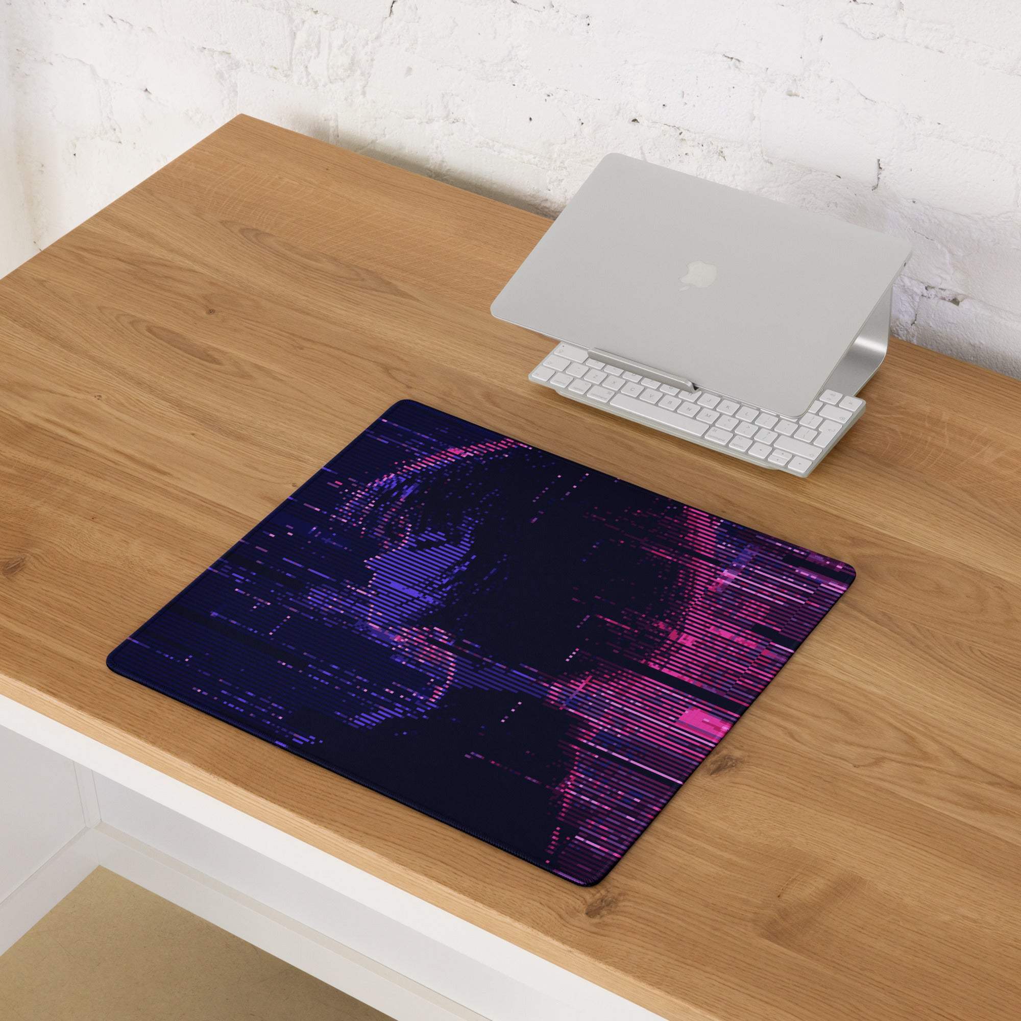 Neon Glitch Gaming Mouse Pad - Gaming Mouse Pad Purple Pink Blue for Desk Modern Glitch Art Neon Mood Esports Decor