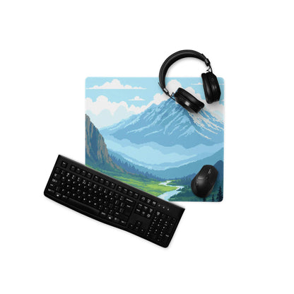 Alpine Pixel Mountain Mouse Pad - Mountain Blue Green Pixel Art Calm Mood Modern Decor Large Non Slip Digital Pixel Art
