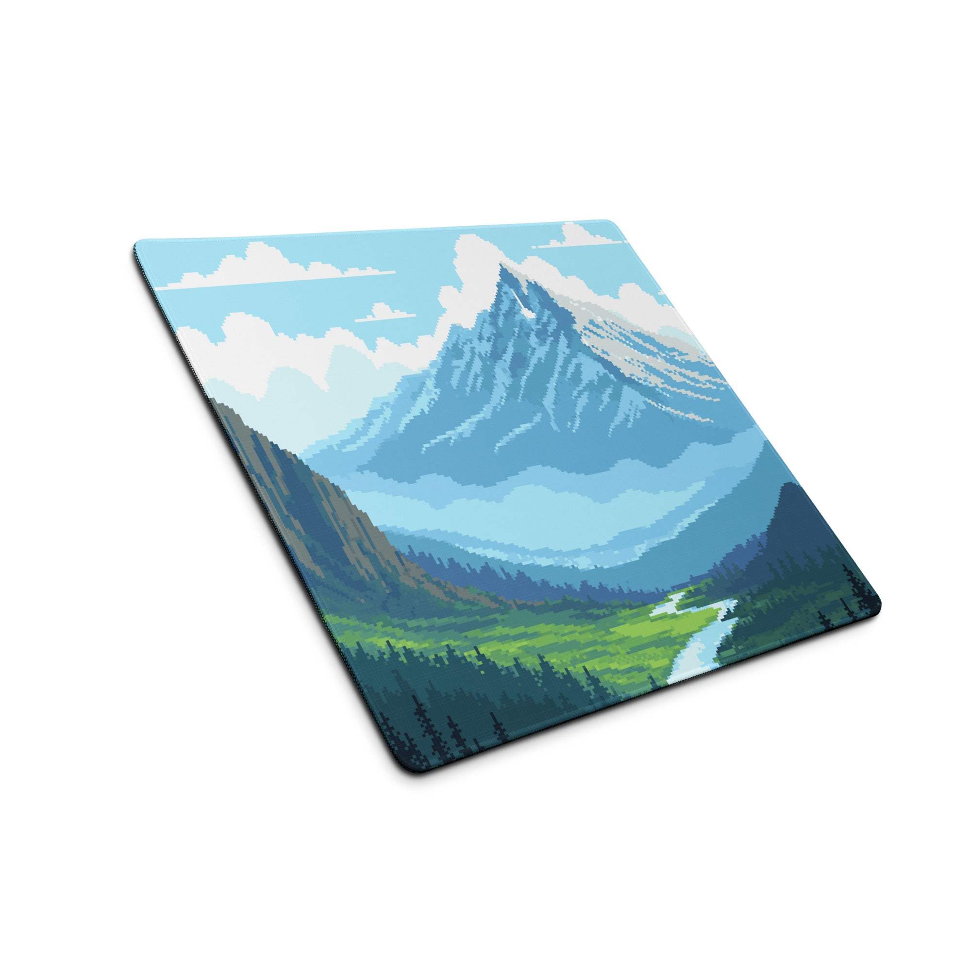 Alpine Pixel Mountain Mouse Pad - Mountain Blue Green Pixel Art Calm Mood Modern Decor Large Non Slip Digital Pixel Art
