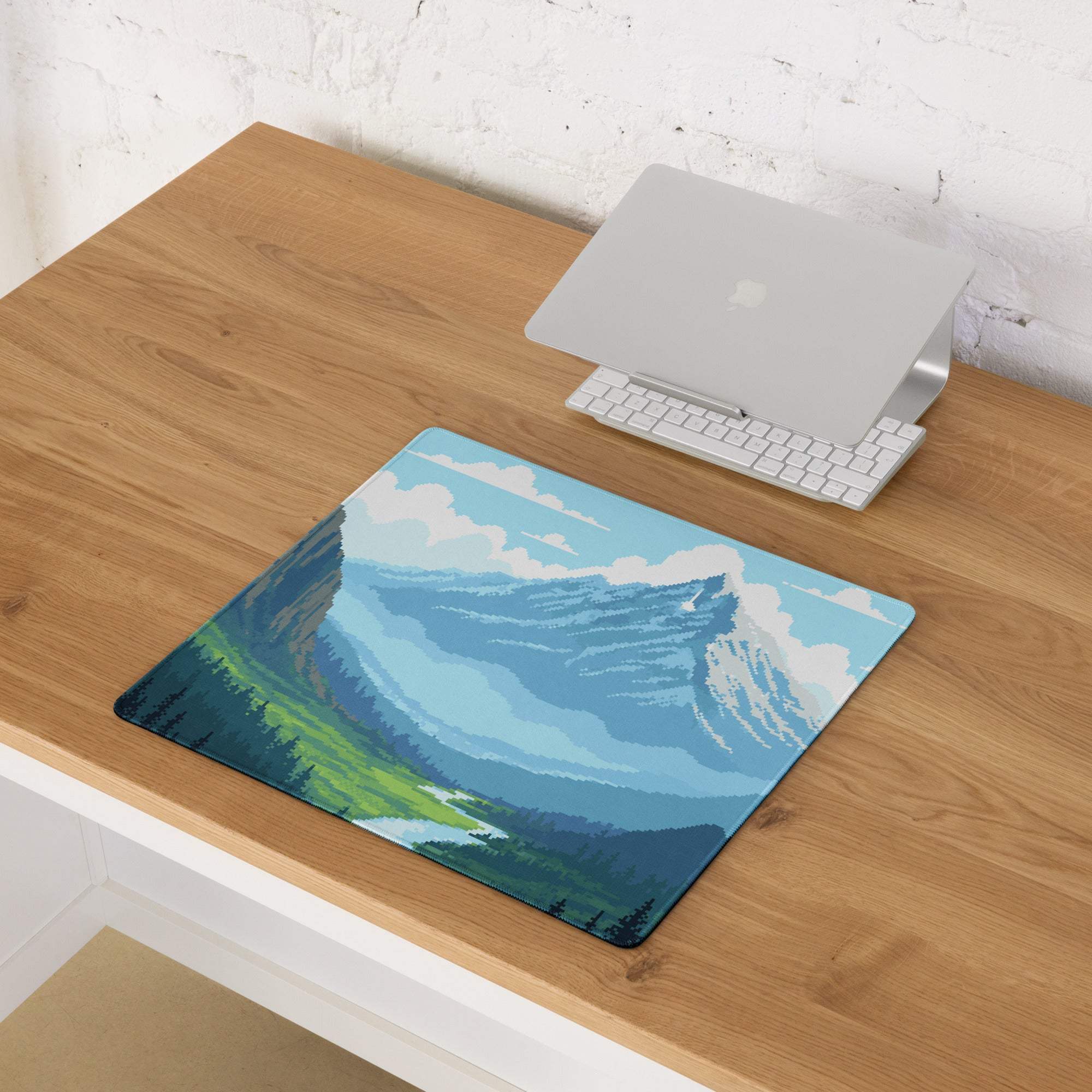Alpine Pixel Mountain Mouse Pad - Mountain Blue Green Pixel Art Calm Mood Modern Decor Large Non Slip Digital Pixel Art