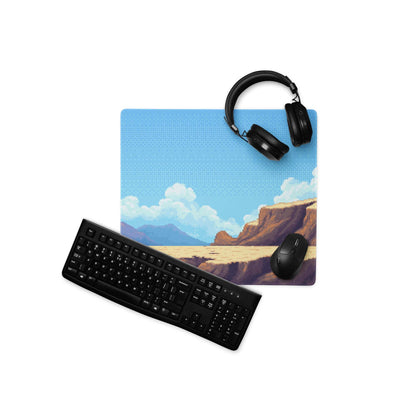 Pixel Desert Sky Gaming Pad - Desert Canyon Blue Sky Gaming Pixel Art Vibrant Mood Retro Decor Desktop Mat Digital Art