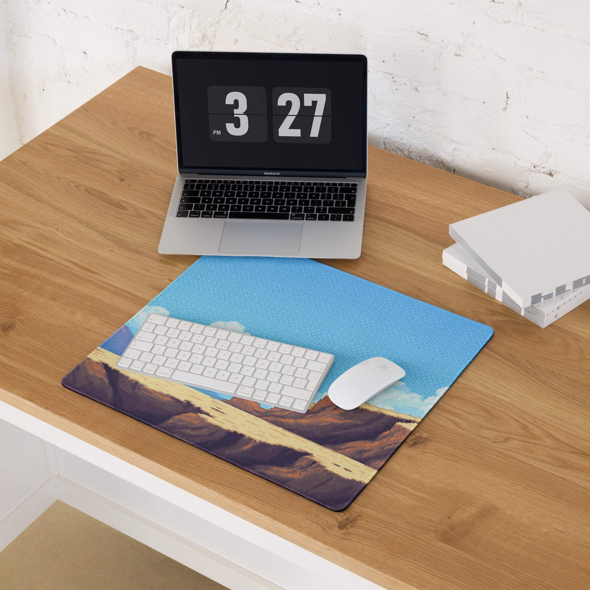 Pixel Desert Sky Gaming Pad - Desert Canyon Blue Sky Gaming Pixel Art Vibrant Mood Retro Decor Desktop Mat Digital Art