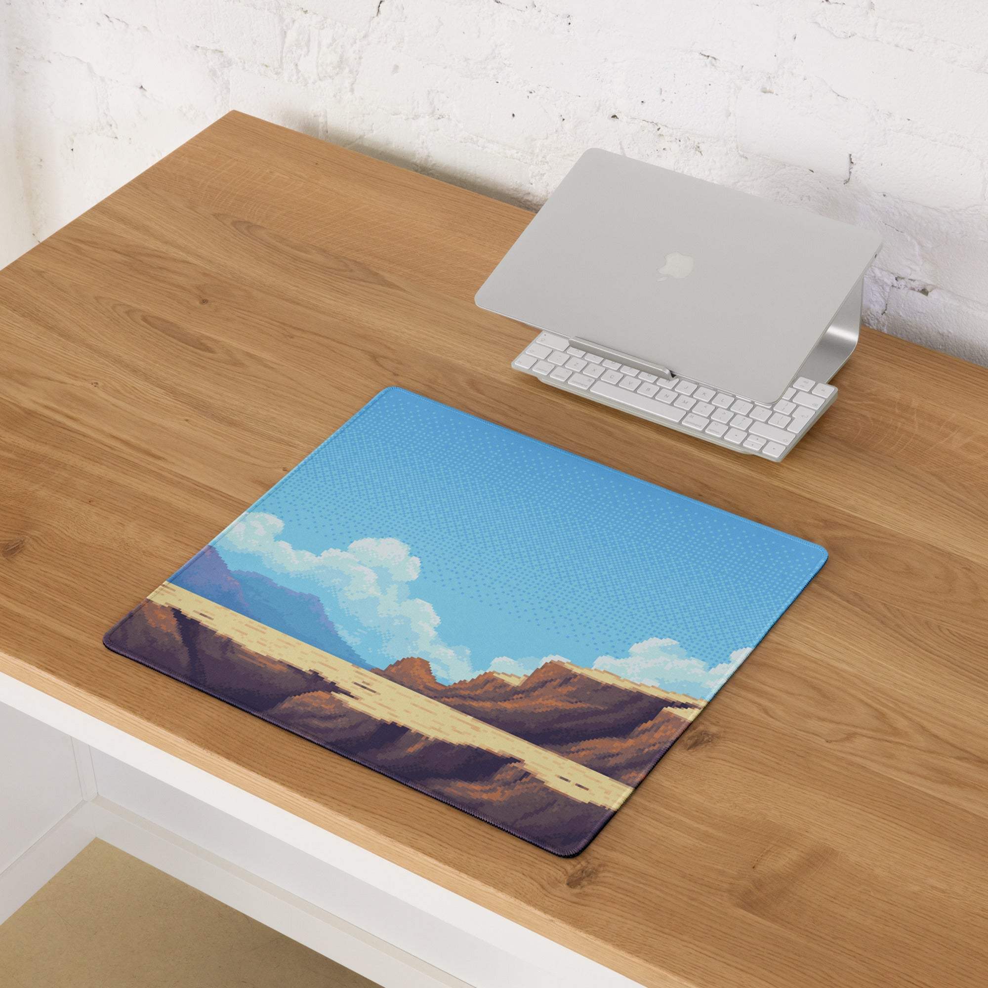 Pixel Desert Sky Gaming Pad - Desert Canyon Blue Sky Gaming Pixel Art Vibrant Mood Retro Decor Desktop Mat Digital Art