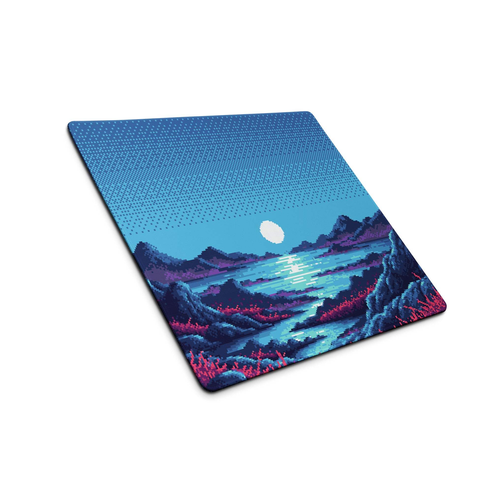 Nocturne Pixel Landscape Mouse Pad - Landscape Blue Moon Desk Pixel Art → Moody Retro Arcade Desk Pad Pixel Art