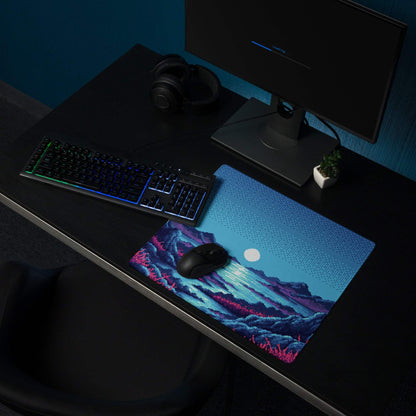 Nocturne Pixel Landscape Mouse Pad - Landscape Blue Moon Desk Pixel Art → Moody Retro Arcade Desk Pad Pixel Art