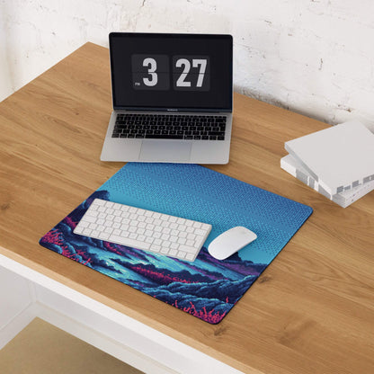 Nocturne Pixel Landscape Mouse Pad - Landscape Blue Moon Desk Pixel Art → Moody Retro Arcade Desk Pad Pixel Art