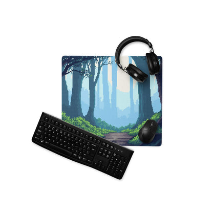 Forest Trail Pixel Art Mouse Pad - Forest Scene Blue Teal Green Desk Mat Calm Modern Gaming Mouse Pad Digital Art