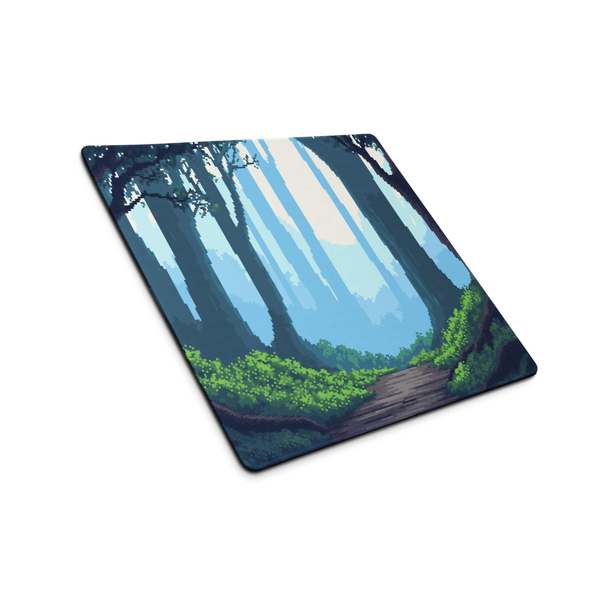 Forest Trail Pixel Art Mouse Pad - Forest Scene Blue Teal Green Desk Mat Calm Modern Gaming Mouse Pad Digital Art