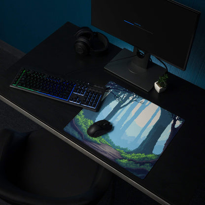 Forest Trail Pixel Art Mouse Pad - Forest Scene Blue Teal Green Desk Mat Calm Modern Gaming Mouse Pad Digital Art