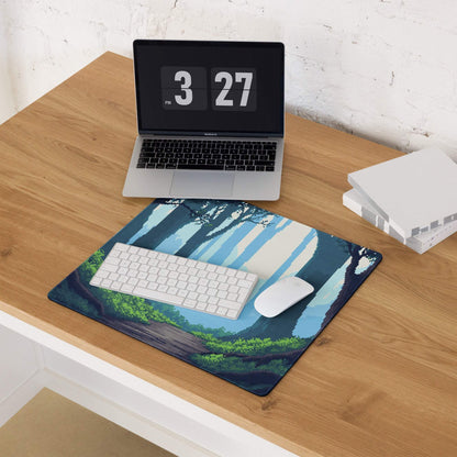 Forest Trail Pixel Art Mouse Pad - Forest Scene Blue Teal Green Desk Mat Calm Modern Gaming Mouse Pad Digital Art