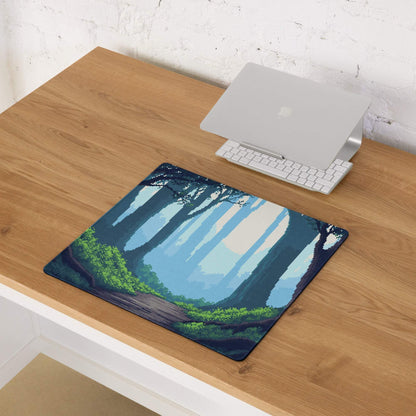 Forest Trail Pixel Art Mouse Pad - Forest Scene Blue Teal Green Desk Mat Calm Modern Gaming Mouse Pad Digital Art