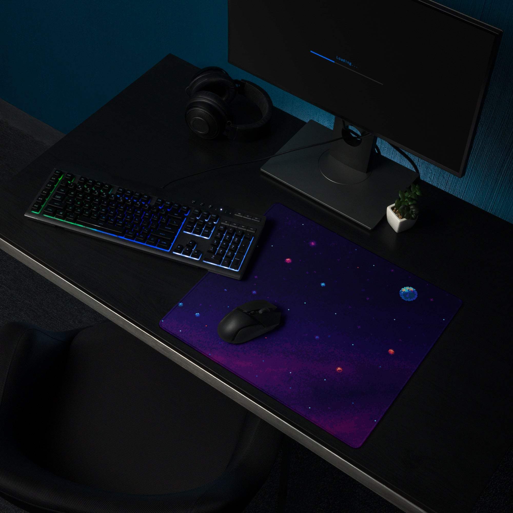 Cosmic Night Space Mouse Pad - Space Theme Purple Blue Desk Pad Retro Moody Futuristic Desk Accessory Pixel Art