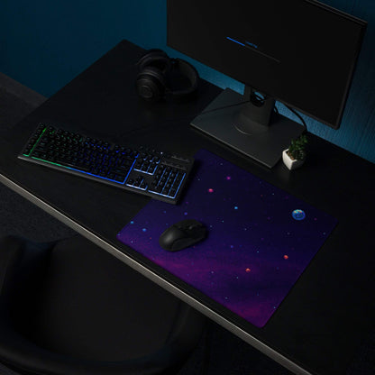 Cosmic Night Space Mouse Pad - Space Theme Purple Blue Desk Pad Retro Moody Futuristic Desk Accessory Pixel Art