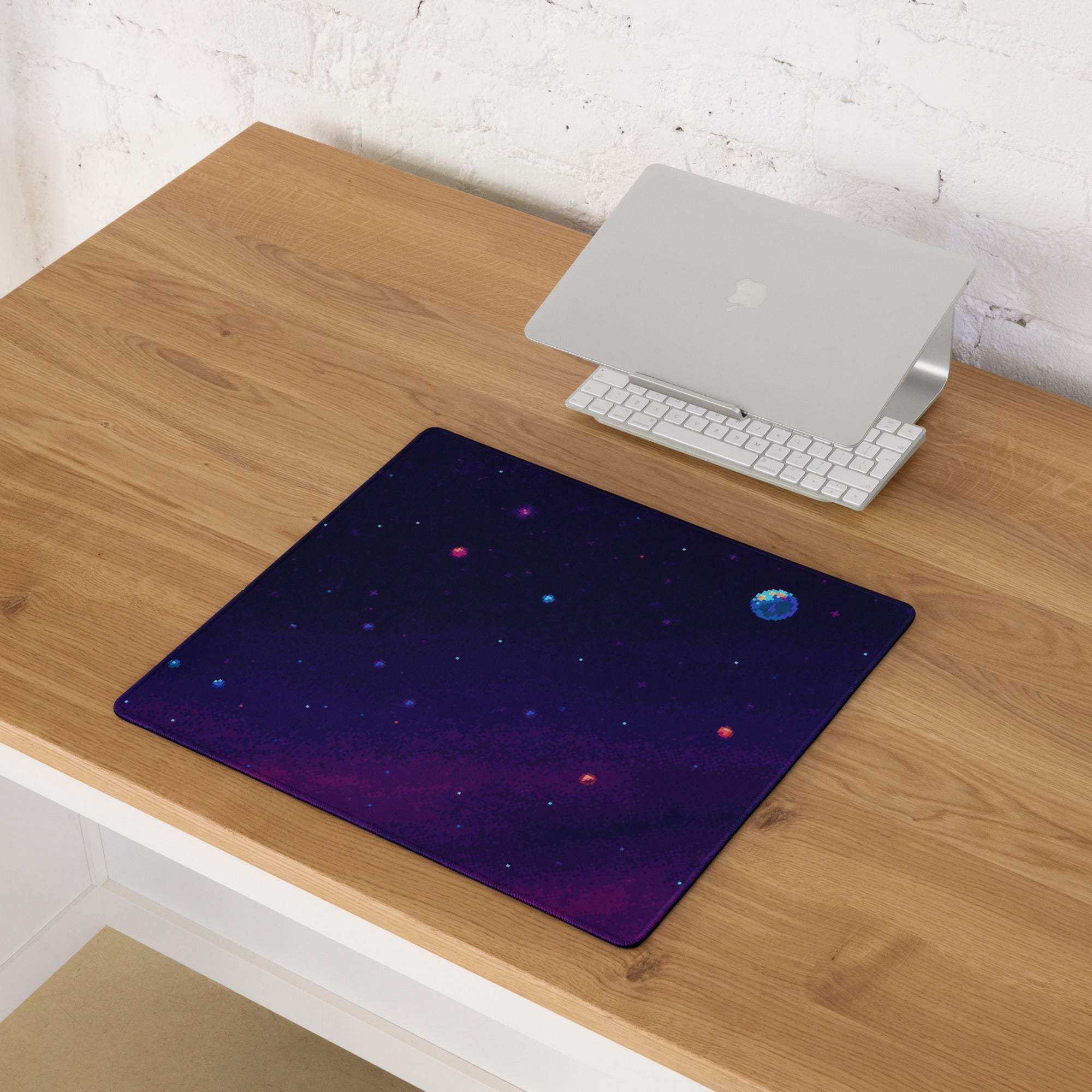 Cosmic Night Space Mouse Pad - Space Theme Purple Blue Desk Pad Retro Moody Futuristic Desk Accessory Pixel Art