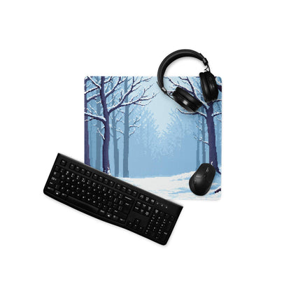 Winter Forest Pixel Art Mouse Pad - Winter Forest Blue Desk Pixel Art Calm Winter Mood Nordic Office Decor Pixel Artwork