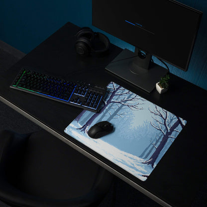 Winter Forest Pixel Art Mouse Pad - Winter Forest Blue Desk Pixel Art Calm Winter Mood Nordic Office Decor Pixel Artwork
