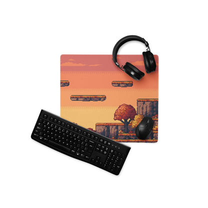 Pixel Oasis Desert Battle Mat - Gaming Mouse Pad Orange Sunset Pixel Art - Nostalgic Mood Arcade Decor Desk Pad Digital