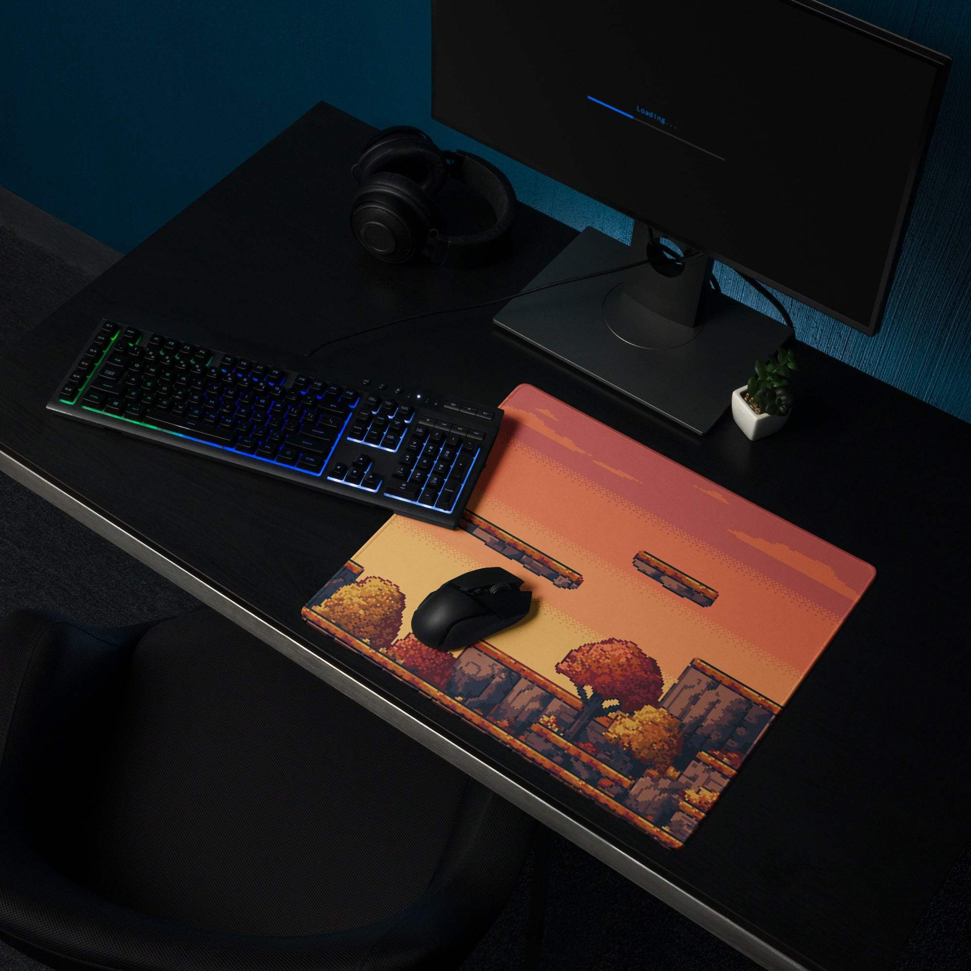 Pixel Oasis Desert Battle Mat - Gaming Mouse Pad Orange Sunset Pixel Art - Nostalgic Mood Arcade Decor Desk Pad Digital