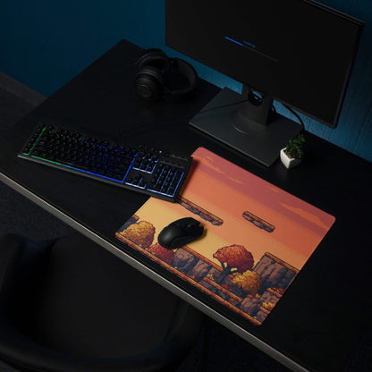 Pixel Oasis Desert Battle Mat - Gaming Mouse Pad Orange Sunset Pixel Art - Nostalgic Mood Arcade Decor Desk Pad Digital