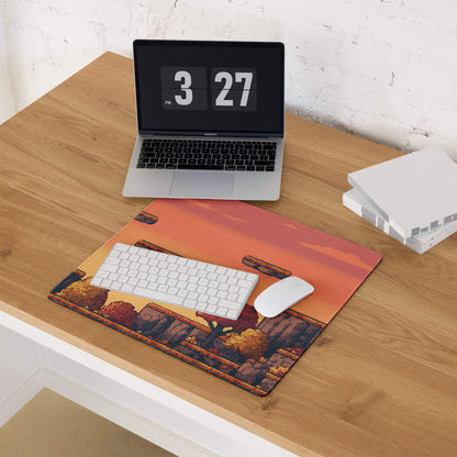 Pixel Oasis Desert Battle Mat - Gaming Mouse Pad Orange Sunset Pixel Art - Nostalgic Mood Arcade Decor Desk Pad Digital