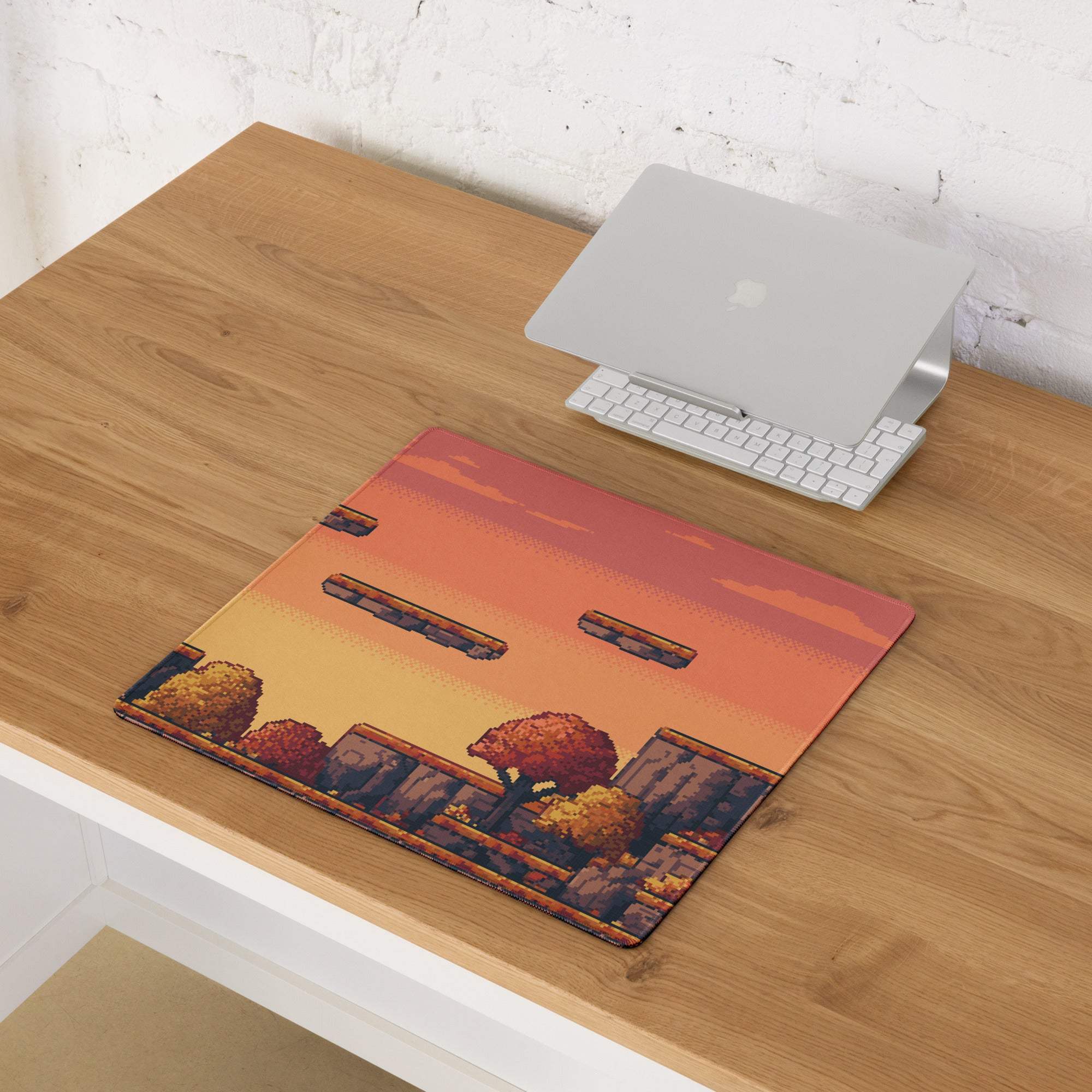 Pixel Oasis Desert Battle Mat - Gaming Mouse Pad Orange Sunset Pixel Art - Nostalgic Mood Arcade Decor Desk Pad Digital