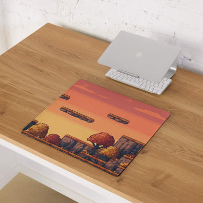 Pixel Oasis Desert Battle Mat - Gaming Mouse Pad Orange Sunset Pixel Art - Nostalgic Mood Arcade Decor Desk Pad Digital