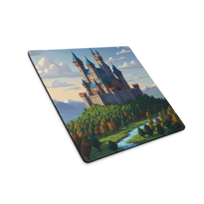 Castle Vista Pixel Mouse Pad - Castle, Blue, Green, Gaming Desk, Pixel Art Fantasy Mood, Castle Mouse Pad