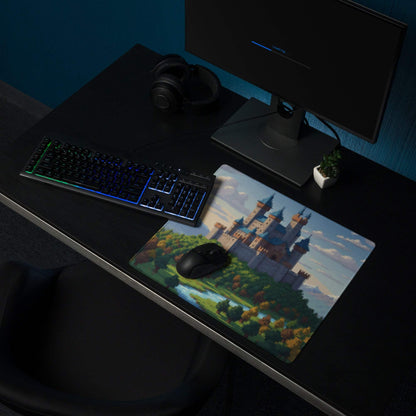 Castle Vista Pixel Mouse Pad - Castle, Blue, Green, Gaming Desk, Pixel Art Fantasy Mood, Castle Mouse Pad